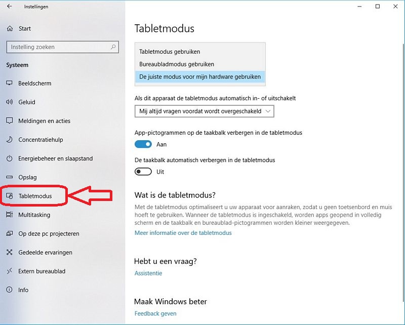 Brandewijn Kardinaal aangrenzend Tablet modus, Windows 10 Help
